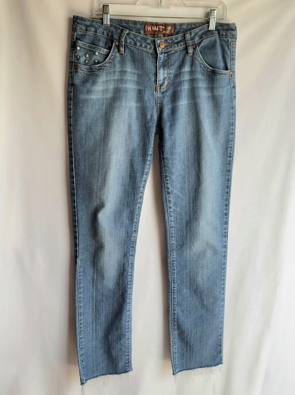 Hint Jeans Studded Small Pocket & Flaps Raw Hem Denim Jeans Junior's Size 13